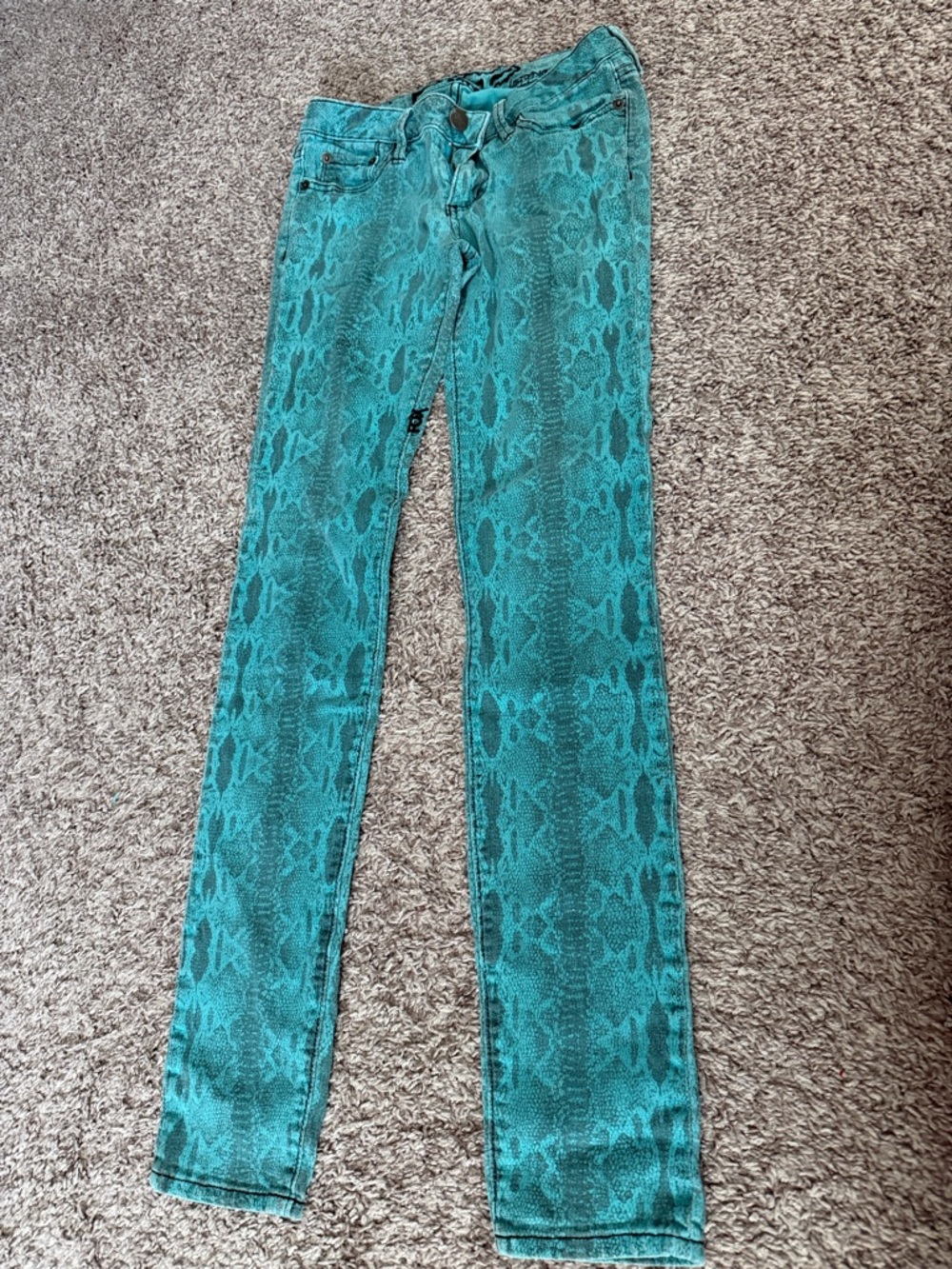 Fox Teal Snake-Print Skinny Jeans